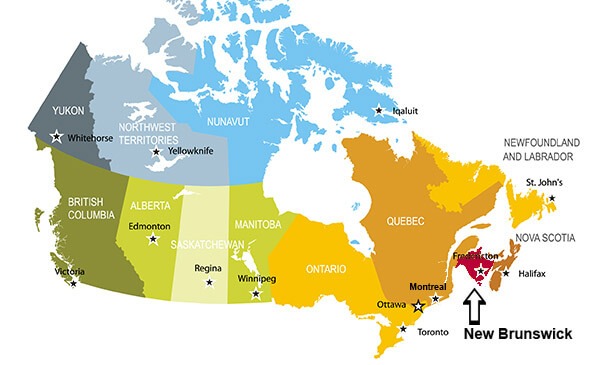 vị trí tỉnh bang New Brunswick Canada